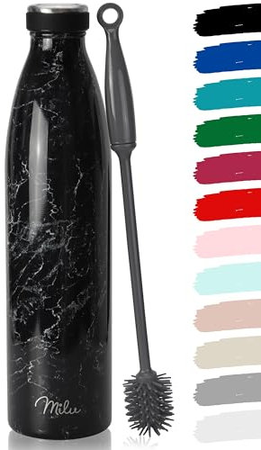Milu Edelstahl Trinkflasche 350ml, 500ml, 750ml, 1L, 1.5L Thermosflasche, Isolierte Wasserflasche, Auslaufsichere Isolierflasche doppelwandig, Kohlensäure geeignet + Reinigungsbürste (Granit, 1.5L)