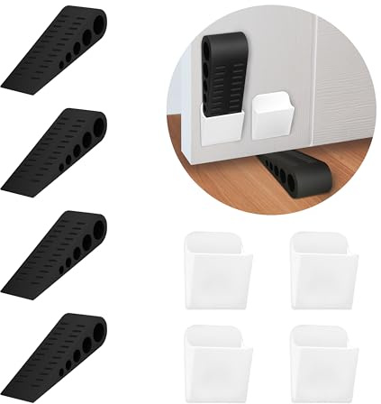 Winter Shore Schwarzer Türstopper Boden Gummi mit Halterungen [4er-Pack] - Robuster Türkeil Gummi für Türspalten bis zu 3 cm - Gegen Zuschlagen der Tür, Auch auf Teppich, Fliesen, Holz - Alle Böden