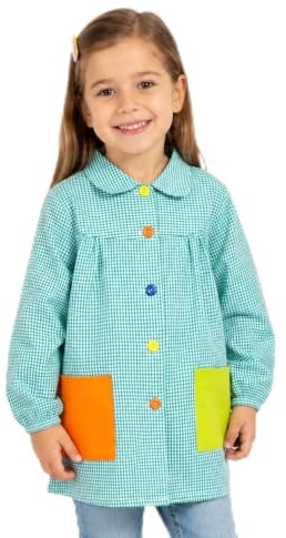 Etrexonline Malschürze für Kinder 2-3 Jahre in der Schule, Bastelschürze für Kinder mit Knopf, Schürze für Schule und Handwerk - Grün