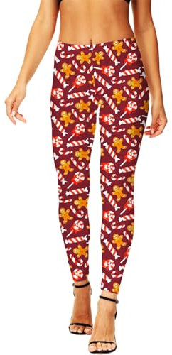 AOBUTE Legging extensible imprimé de Noël pour femme, C | Bonbons pain d'épices, Taille S