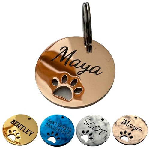 UNIKTAG Médaille en acier inoxydable pour chien, médaille gravée, Etiquette d'identification personnalisable, médaillon gravé (Or rose)