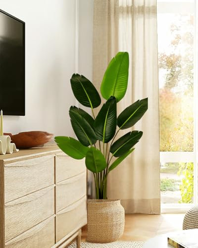 Leflos Artificial Bird Of Paradise Plant Indoor, 150CM Fake Plant Palm Tree With 10 Adjustable Leaves, Tall Tropical Faux Banana Tree In Pot, Nice For Home & Housewarming Decor