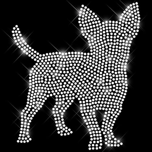 Glitzerdeals Bügelbild Chihuahua Silhouette kristall Aufbügler für Textilien mit 830 Strasssteinen, ca. 110 x 130 mm, für Anfänger geeignet, auch in der Waschmaschine einsetzbar