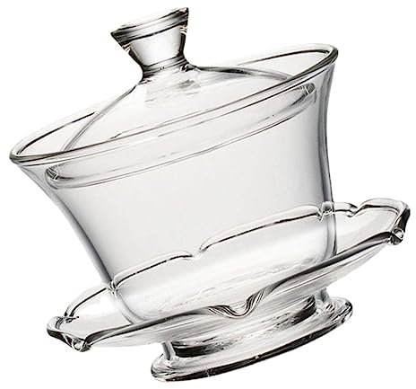 VINTORKY Glas Teekanne mit Deckel und Untertasse Einfaches Teegeschirr aus Glas Staubgeschützt und Kompakt für Tee zu Hause oder Büro