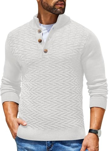COOFANDY Jersey Hombre Invierno Suéter Henley Jersey Cuello Alto de Punto Regular Fit Sueter Manga Larga Jerséis Cuello Vuelto