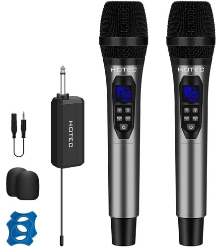 HOTEC Wireless Microphones, Professional UHF Microphone System Dynamic Microphones with Echo/Volume Control & Rechargeable Receiver for PA System, Karaoke Machine, Mixer, Speech, Wedding, Church