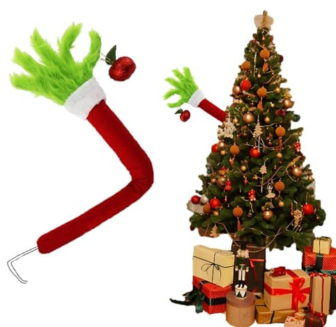 Grinch Arm für Weihnachtsbaum - Schöne Weihnachts Elf Ornament, Beweglicher Plüscharm für Innenbereich und Kamin - Lustige Deko