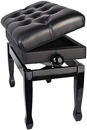 ASumPio Klavierhocker, Moderne Klavierbank Aus Leder, Deluxe-Einzelklavierhocker, Ablagefach-Design Für Notenbücher, Höhenverstellbar,Black