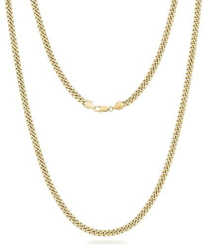 KRKC Herren Halskette, 3mm 14K Gold Vergoldet Edelstahl Panzerkette Cuban-Chain, Nickel-frei Dünne Goldkette für Männer Länge 45-66cm(55.9, 3mm-14K Gold Vergoldet)