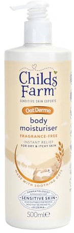Childs Farm OatDerma Body Moisturiser, Fragrance Free, Soothing Hydration, Sensitive Skin, Emollient, Baby, Kids, 500ml