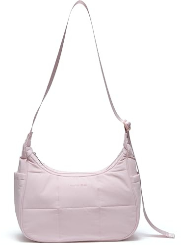 Pander Nylon Crescent Shoulder Bag, Medium Sling Crossbody with Adjustable Strap.(Pink)