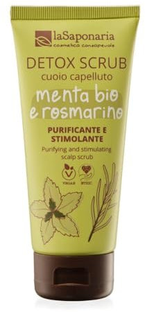 La Saponaria | Scrub cuoio capelluto Detox, Menta bio e rosmarino, Nuova formula, Scrub cuoio capelluto purificante e stimolante, Ideale per tutti i tipi di chioma