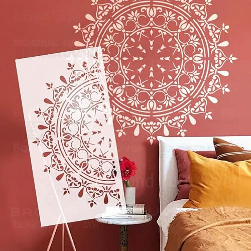 Mandala-Schablonen für Wände, zum Bemalen von Vorlagen an der Wand, wiederverwendbare Dekoration, Basteln für Möbel, zum Spachteln, 90 cm, S497