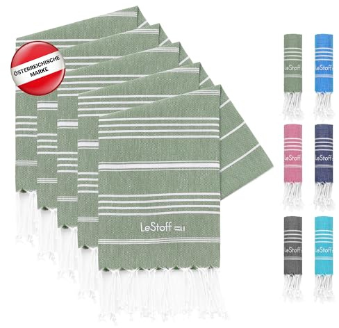 LeStoff 5er Hamamtuch-Set, 100% Bio-Baumwolle, 50x100 cm, Olive | Für Bad, Gäste, Gesicht, Sport, Reise und Camping – vorgewaschen, nachhaltig, leicht, kompakt, saugstark und schnelltrocknend