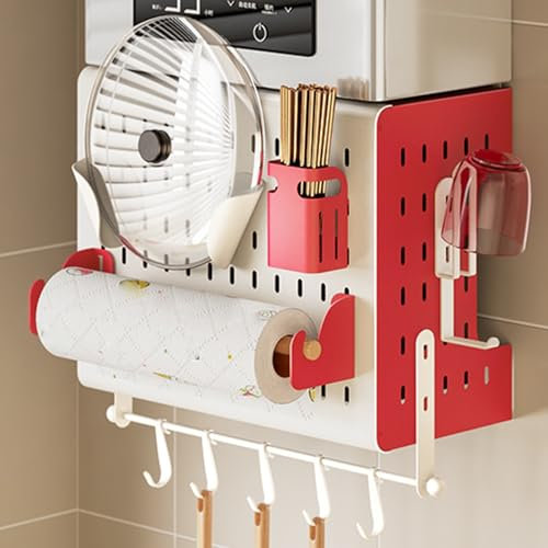 Organizer da parete per cucina, bagno e garage, pannello di visualizzazione a parete con piastra di blocco della conduttura dello scaldabagno rosso L
