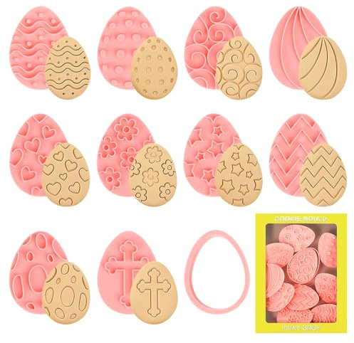 AKONE Ausstechformen Ostern Ei, 10 Stück Osterei Ausstecher, 3D Osterei StempelSet, Keksausstecher Ostern, Ei Plätzchenausstecher Ostern, Ausstechform Ostern für DIY Backen Plätzchen Desserts