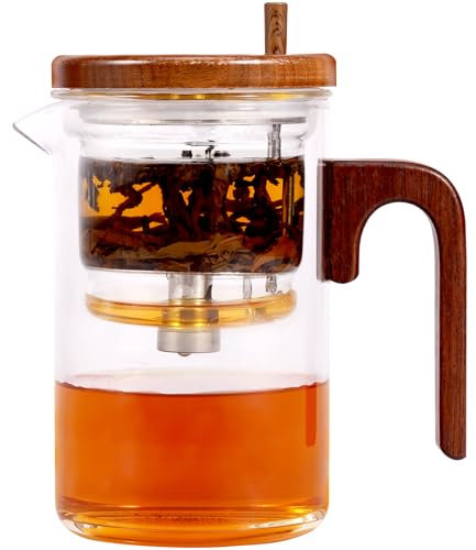 Tarro de té de 550 ml de cristal de separación de agua con mango tipo push-pot Magic Tea Pot with Strainer Multifuncional Witchcraft Teapot para la preparación de té y café (M)