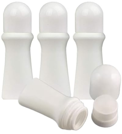 Empty Rollerball Bottles 4PCS 75ml Roll on Bottles Reusable Leak-Proof White DIY Deodorant Roller Bottle Empty for Essential Oils Perfumes Balms Supplies, Empty Rollerball Bottles