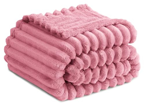 RUIKASI Kuscheldecke Flauschig Decke Rosa - 150x200cm Fleecedecke Sofadecke Couchdecke für Wohnzimmer Deko Tagesdecke Blanket, Weiche Wolldecke Warme Korddecke als Wohn- & Kuscheldecken