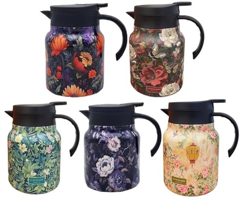 Vintage Floral Teapot, Stainless Steel Kettle, Insulated Modern, Tea Kettle Infuser, 1000ml Coffee Boiler for Brewing Fresh Tea at Home or Offices, 6.5x4.33 in