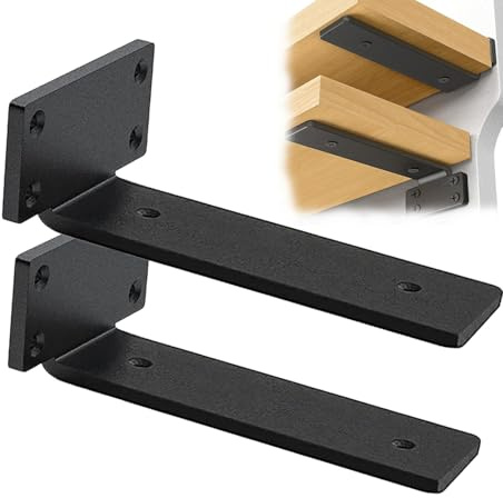 Pubiao 2 Pack Shelf Brackets 20cm, Heavy Duty Wall Brackets, 75kg Load Capacity, Black Floating Shelf Bracket