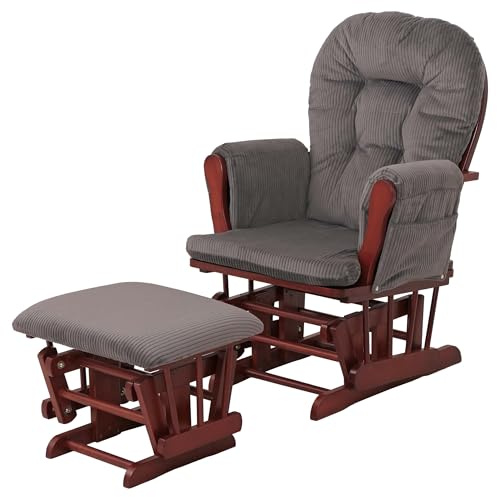 Mendler Relaxsessel HWC-C76 Stoff - dunkelgrau Gestell dunkel | Schaukelstuhl, Sessel, Schwingstuhl, mit Hocker, Cord, 320g/m², Öko-Tex