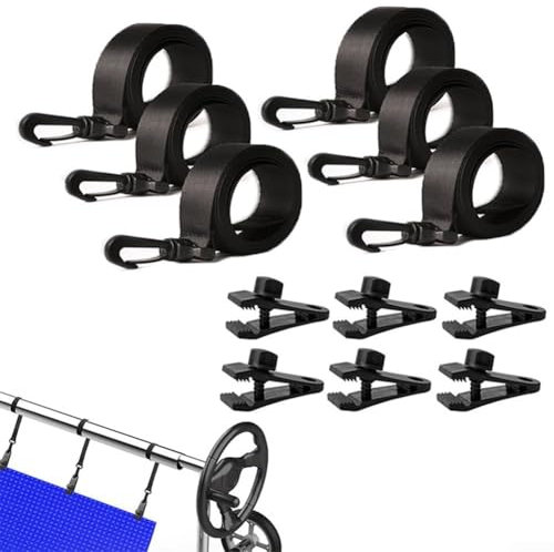 GLOBALHUT Pool Solar Cover Reel Attachment Kit, 18 Pcs Set With 6 Straps, 6 Clips & 6 Fasteners, For In-Ground Pools Easy Install No Tools Required