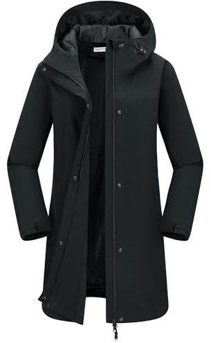 33,000ft Women's Rain Jacket Long Trench Coat Waterproof Windbreaker Hooded Lightweight Ladies Raincoat Functional Jacket Outerwear with Pockets