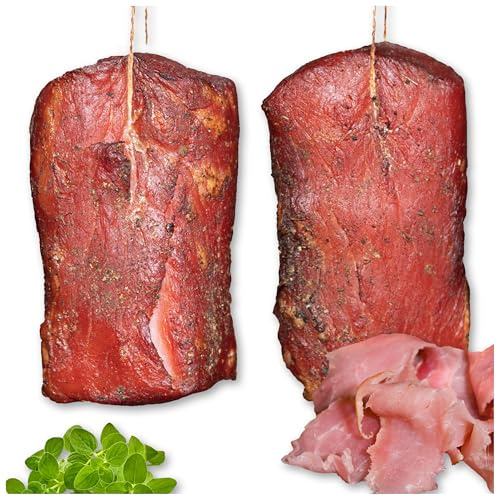 The Castle of Flavor Lachsschinken „The Baron“ Kaltgeräuchert 350 g | Zarter Lachsschinken aus Schweinerücken, luftgetrocknet und kaltgeräuchert; mild, mit Kräutern, für Brotzeit und Platten.