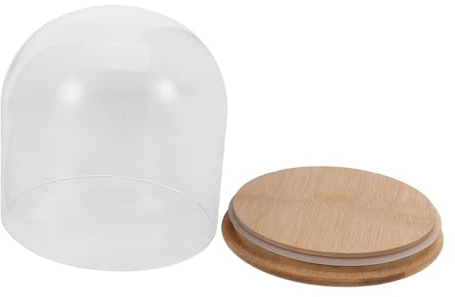 HAMPPLIES Campana De Transparente Con Base De Bambú De Vidrio Para Flores Decoraciones Diy Objetos Coleccionables Exhibición De De Vidrio