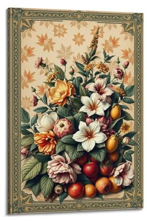 sfjjkh Poster de bouquet de fleurs colorées encadré sur toile pour salon, chambre à coucher, 50 x 75 cm, style cadre
