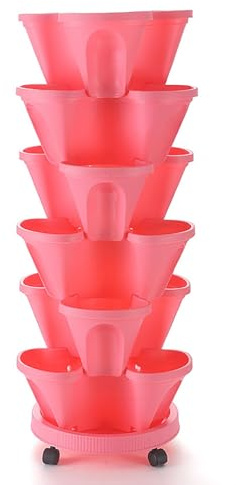 Vaso per piante a 6 livelli, impilabile a torre da giardino verticale con vassoio rimovibile, vaso in plastica, vaso per erbe aromatiche per giardini, interni ed esterni, decorazione per veranda