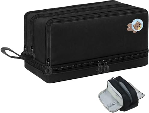Praelian Trousse à Crayons XL Multipoches avec Compartiments, Trousse à Crayons à Plusieurs Compartiments, avec 4 Compartiments, Unisexe, Convient pour Les écoles Et Les Bureaux (Noir)