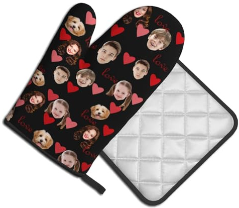 Set di guanti da forno e presine personalizzabili, guanti da forno resistenti al calore e tappetino caldo, con design personalizzato, set da cucina per cucinare e grigliare (stile 08)
