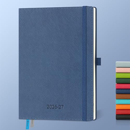 IN-LUXPRO Agenda 2026 2027 Semana Vista Horizontal 21,9 x 16,2 cm,18 Meses Académico (Jul.2026-Dic.2027), Mediana A5 Planificador Semanal con Índice mensual,Tapa blanda de cuero PU,Azul real