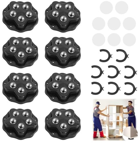 8 Stick Flache Möbelrollen Mini Kugelrollen Selbstklebend 360 Rolle Kugelrolle mit 8 Stahlkugeln und 8 Bremse fur Mobel, KAufbewahr, Mülleimerbox