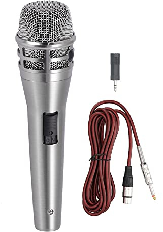 NBVGHPSRW Microfono cardioide dinamico, microfono portatile cablato per canto karaoke, microfono professionale per spettacoli teatrali con spina universale da 6,5 ​​mm, qualità del suono ad (Silver)