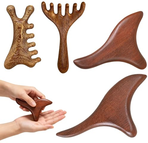 4 Stück Massage Holz, Triggerpunkt DrüCker Holz, Massage Kamm, Faszienkamm, für Muskelentspannung Massagen, für Rücken, Hals, Schultern, Hände und Füße