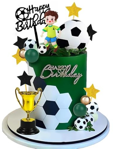 Football Cake Toppers, Football Cake Decorations Set with Mini Football Goals and Figures, Sports Theme Cake Decorations for Football Fan Parties, Birthday Cake Topper Set in Green
