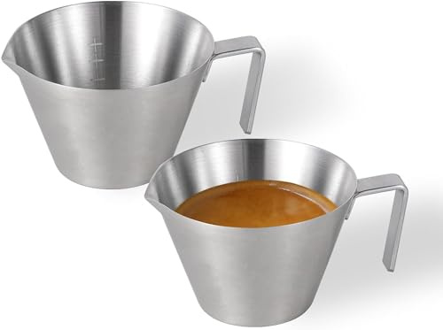 Merzio Stainless Steel Espresso Cups, 3.4oz/100ml Metal Measuring Cup with Scale, V-Shaped Mouth Espresso Shot Glass for Coffee Machine Accessories