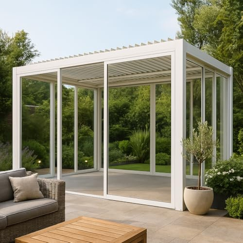 Vetri laterali scorrevoli per pergola Bioclimatica in policarbonato (Bianco/Lato 4 mt)