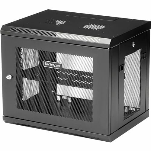 StarTech.com 2-Post 9U Wall Mount Network Cabinet w/ 1U Shelf, 19 Wall-Mounted Server Rack Kit for IT / Data Computer Equipment, Ships Fully Assembled