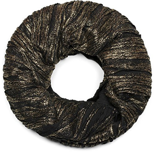 styleBREAKER Loop Schal mit Falten und All over Glitzer, Vintage Schlauchschal, Tuch, Damen 01017077, Farbe:Schwarz/Gold