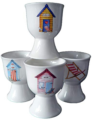 crackinchina Beach Hut egg cups eggcup porcelain set of 4 boxed