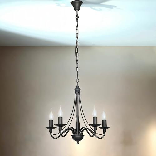 Licht-Erlebnisse Kronleuchter klassisch Metall schwarz 5-flammig für Wohnzimmer Esszimmer 5xE14 elegantes Design Pendelleuchte Hängelampe Lüster