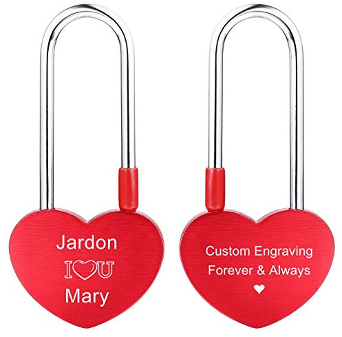 MeMeDIY Personnalisé Amour Coeur Lock Gravure Photo/Nom/Texte/Date/Symboles Image Personnalisée pour Couples Hommes Femmes Copain Amant Amant En Aluminium Mémorial Anniversaire Valentine Pont Cadenas