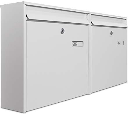 banjado Burg-Wächter Briefkastenanlage - Briefkasten 2 Parteien Weiß - Doppelbriefkasten - Postkasten Mehrfamilienhaus - Briefkasten XXL mit Namensschild - Briefkästen