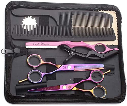 Purple Dragon Hairdressing Scissors Set Multi-Colour 5.5 Inch Hair Cutting & Thinning Scissors Kit for Men Women Kids Home Salon Barber