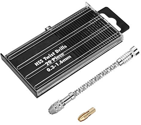 Micro Mini strumento portatile Set piccolo trapano a mano e 20pcs Drill Bits 0.3-1.6mm per modellismo