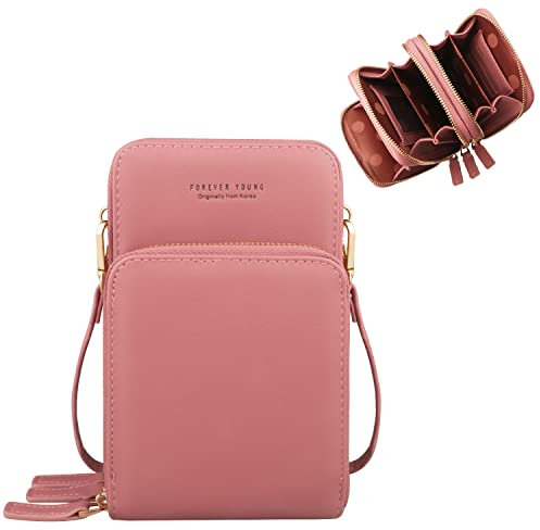 Fangoo Small Crossbody Phone Bag for Women, Ladies Cellphone Crossbody Purse Wallet Handbag Lightweight PU Leather Multi Compartment Phone Shoulder Bag with Card Slots Adjustable Strap